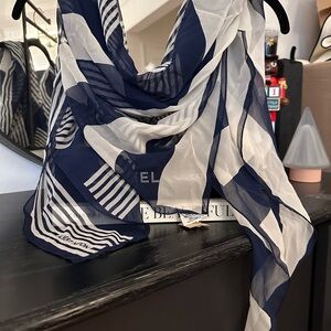 Albert Nipón Sheer Silk Scarf with Navy and Cream stripes
